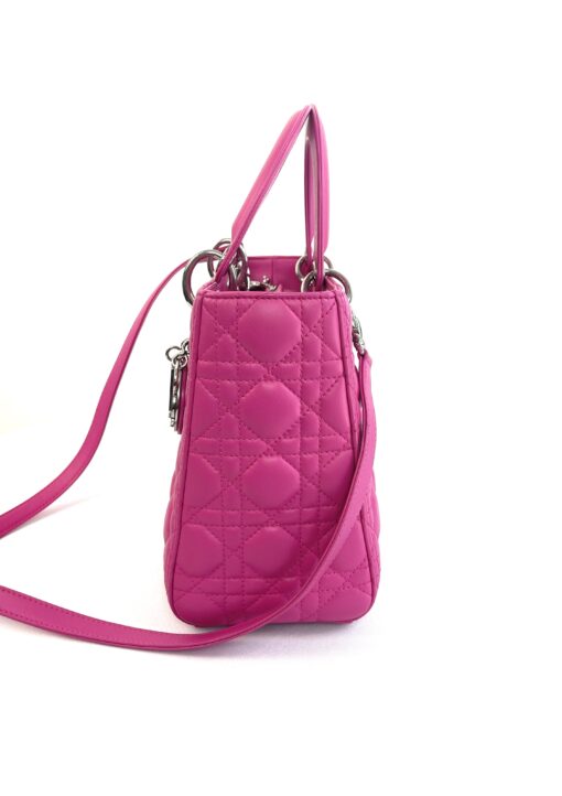 Christian Dior Lady Dior Medium Lambskin Cannage Hot Pink Silver 12