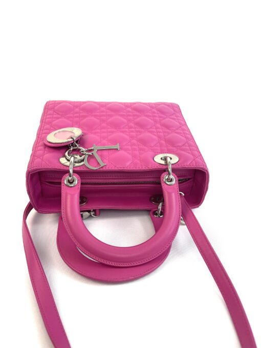 Christian Dior Lady Dior Medium Lambskin Cannage Hot Pink Silver 14