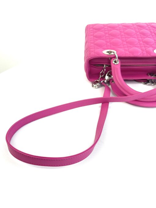 Christian Dior Lady Dior Medium Lambskin Cannage Hot Pink Silver 10