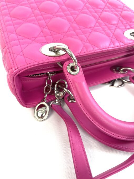 Christian Dior Lady Dior Medium Lambskin Cannage Hot Pink Silver 17