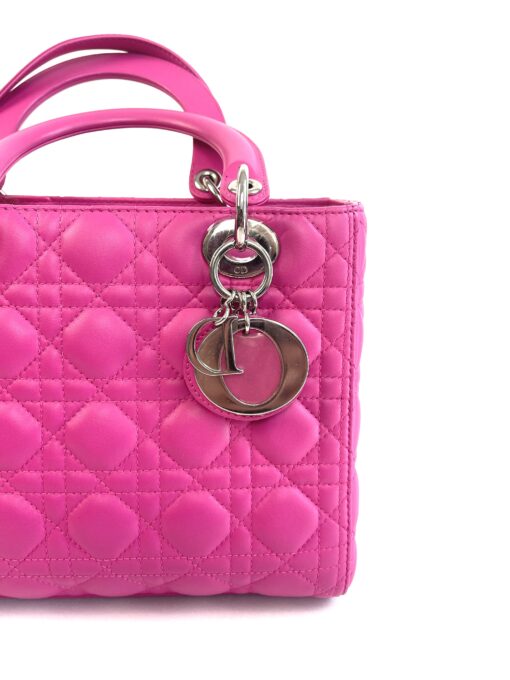 Christian Dior Lady Dior Medium Lambskin Cannage Hot Pink Silver 7