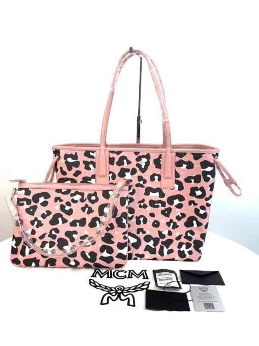 MCM Aren Medium Shopper in Pink Leopard Visetos Pouch 5