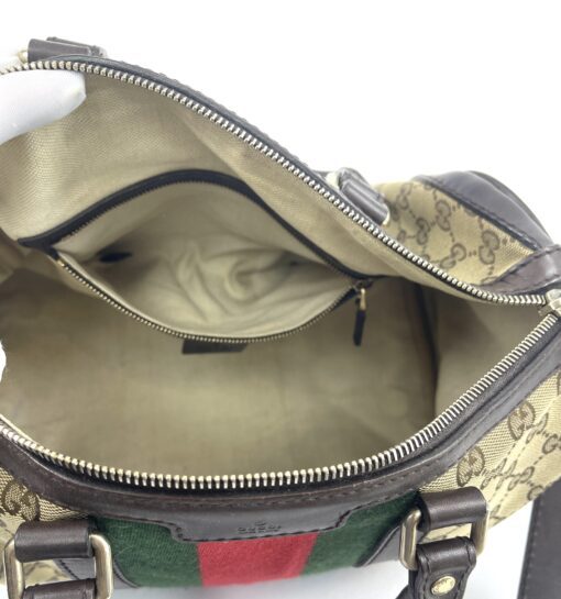 Gucci Web Original Logo Boston Bag Brown Beige 16