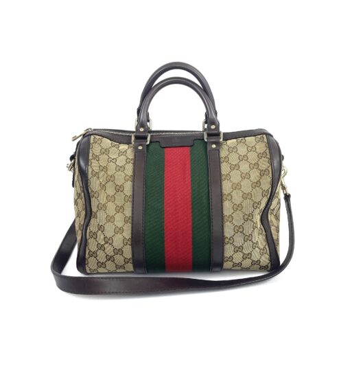 Gucci Web Original Logo Boston Bag Brown Beige