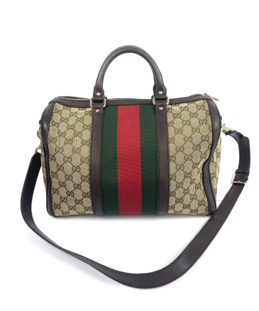 Gucci Web Original Logo Boston Bag Brown Beige 4