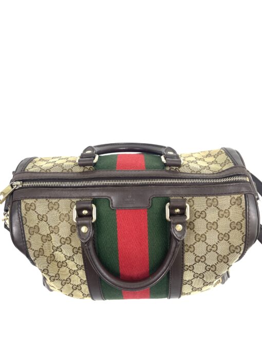 Gucci Web Original Logo Boston Bag Brown Beige - Image 9