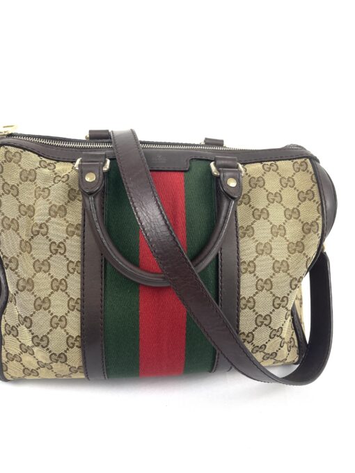 Gucci Web Original Logo Boston Bag Brown Beige 14