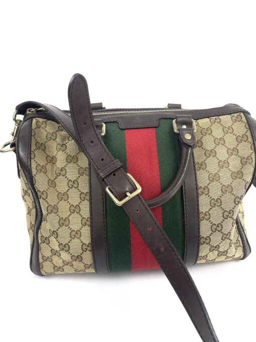 Gucci Web Original Logo Boston Bag Brown Beige 19