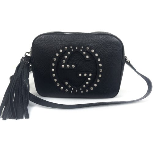 Gucci Pebbled Calfskin Studded Small Soho Disco Bag Black