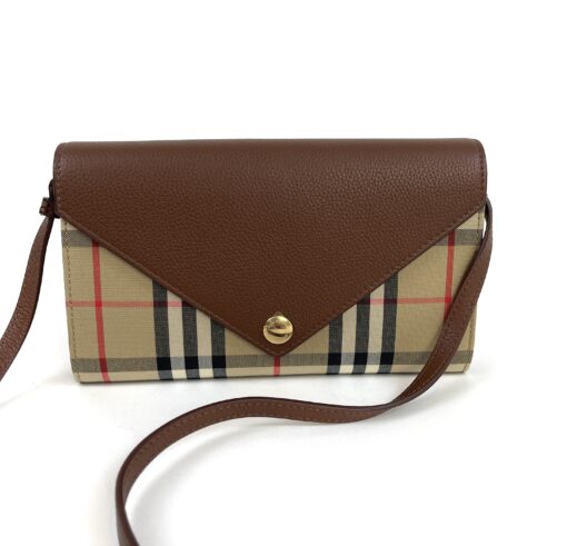 Burberry Hannah Canvas House Check and Brown Leather Shoulder Bag Clutch 20