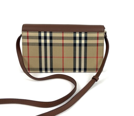 Burberry Hannah Canvas House Check and Brown Leather Shoulder Bag Clutch 5