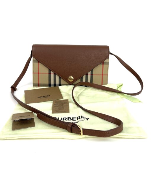 Burberry Hannah Canvas House Check and Brown Leather Shoulder Bag Clutch 3