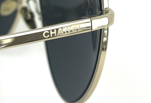 Chanel Gold Metal Aviator Pilot Sunglasses Grey Rhinestones 7