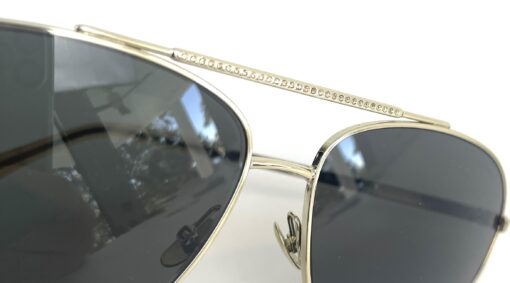 Chanel Gold Metal Aviator Pilot Sunglasses Grey Rhinestones 6