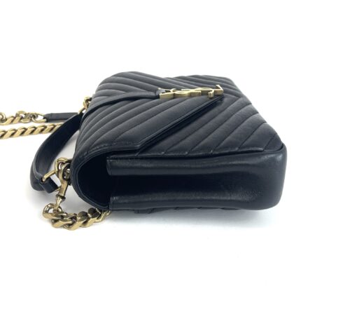 YSL Sheepskin Matelasse Chevron Monogram Medium College Bag Black Gold - Image 9