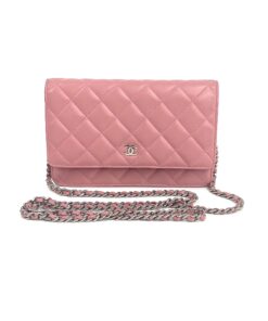 Chanel Lambskin Quilted Wallet On Chain WOC Pink Silver 5