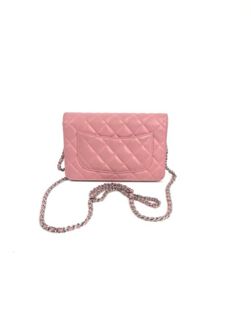 Chanel Lambskin Quilted Wallet On Chain WOC Pink Silver 6