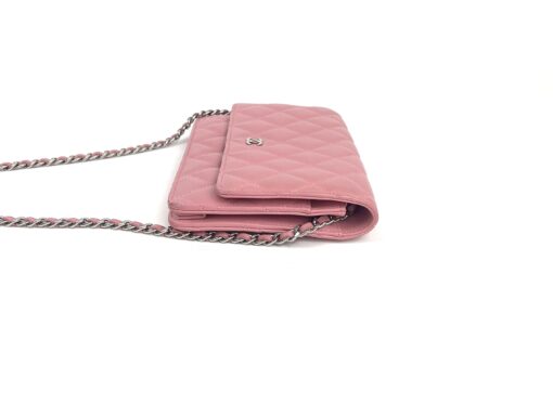 Chanel Lambskin Quilted Wallet On Chain WOC Pink Silver 17