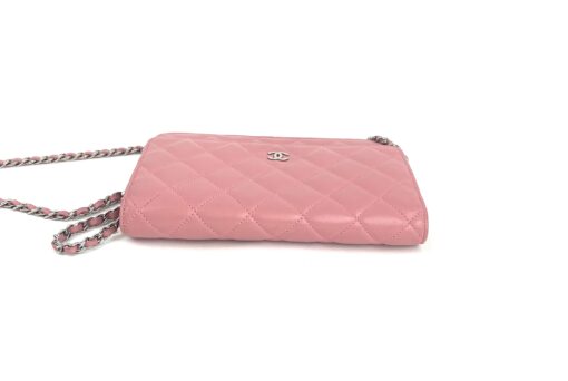 Chanel Lambskin Quilted Wallet On Chain WOC Pink Silver 16