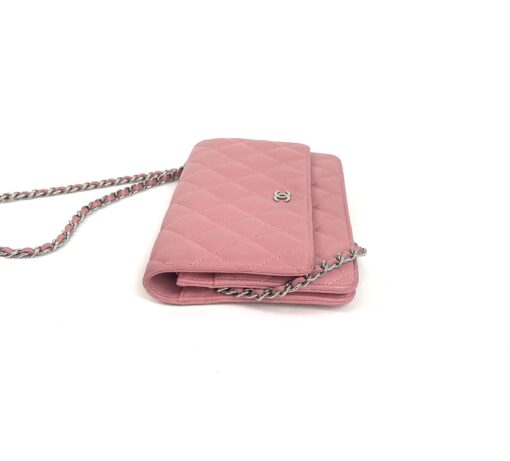 Chanel Lambskin Quilted Wallet On Chain WOC Pink Silver 15