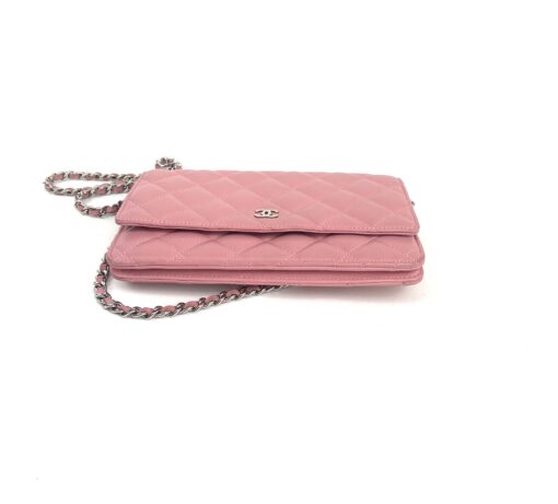 Chanel Lambskin Quilted Wallet On Chain WOC Pink Silver 14