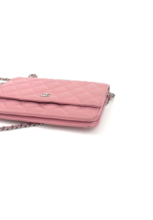 Chanel Lambskin Quilted Wallet On Chain WOC Pink Silver 20