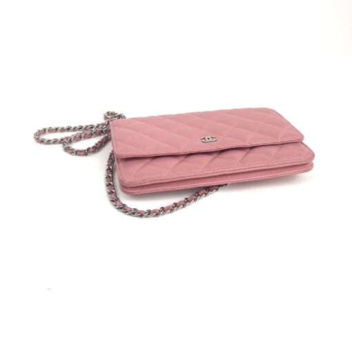 Chanel Lambskin Quilted Wallet On Chain WOC Pink Silver 19