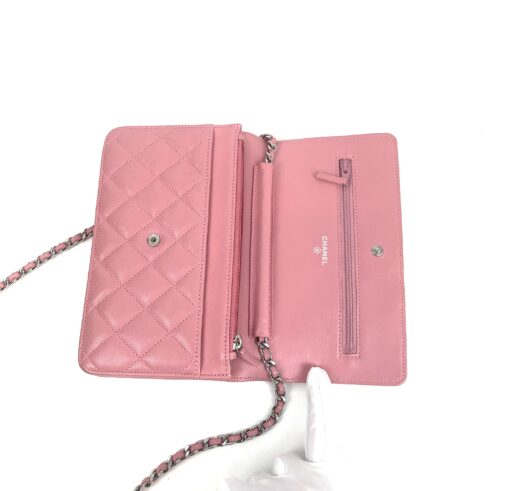 Chanel Lambskin Quilted Wallet On Chain WOC Pink Silver 12