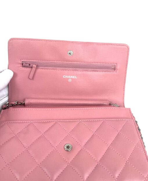 Chanel Lambskin Quilted Wallet On Chain WOC Pink Silver 10