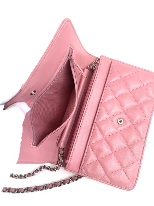 Chanel Lambskin Quilted Wallet On Chain WOC Pink Silver 9