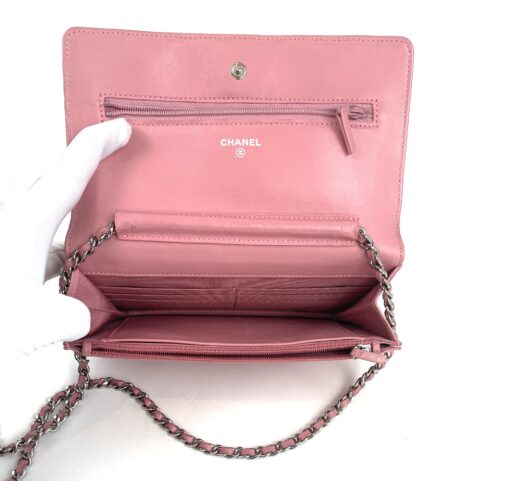 Chanel Lambskin Quilted Wallet On Chain WOC Pink Silver 5