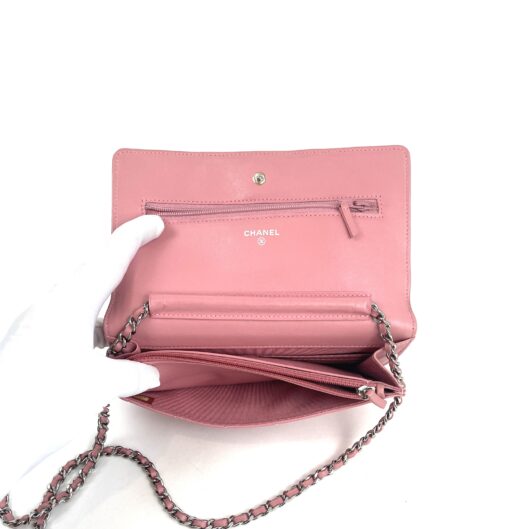 Chanel Lambskin Quilted Wallet On Chain WOC Pink Silver 8