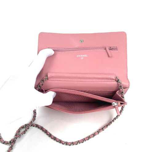 Chanel Lambskin Quilted Wallet On Chain WOC Pink Silver 7