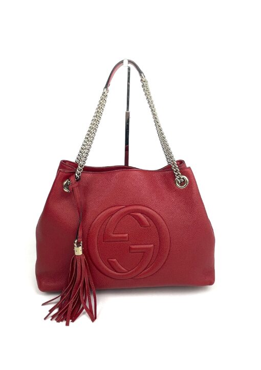 Gucci Red Pebbled Leather Medium Soho Chain Tote