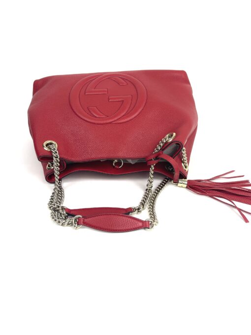 Gucci Red Pebbled Leather Medium Soho Chain Tote 12