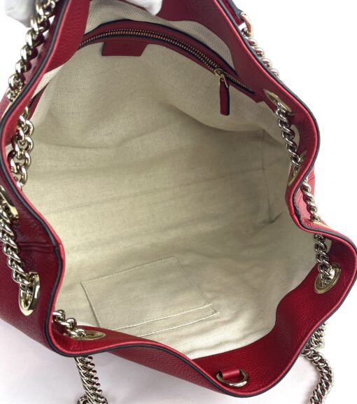 Gucci Red Pebbled Leather Medium Soho Chain Tote 4