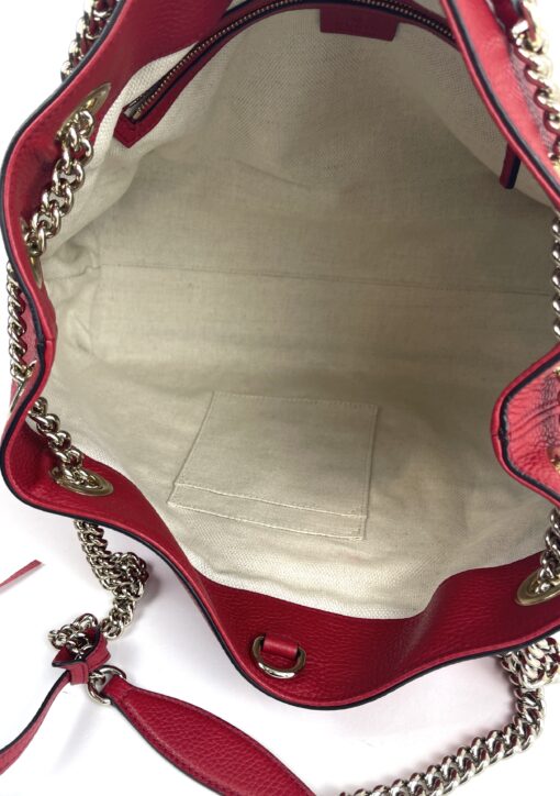 Gucci Red Pebbled Leather Medium Soho Chain Tote 10