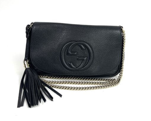 Gucci Black Leather Soho Flap Chain Crossbody