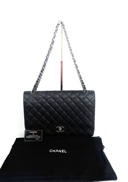 Chanel Black Caviar Maxi Double Flap Silver 32