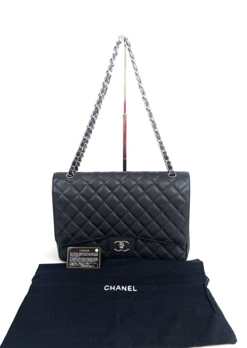 Chanel Black Caviar Maxi Double Flap Silver 13