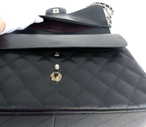 Chanel Jumbo Double Flap Bag Black Caviar Leather Silver 27