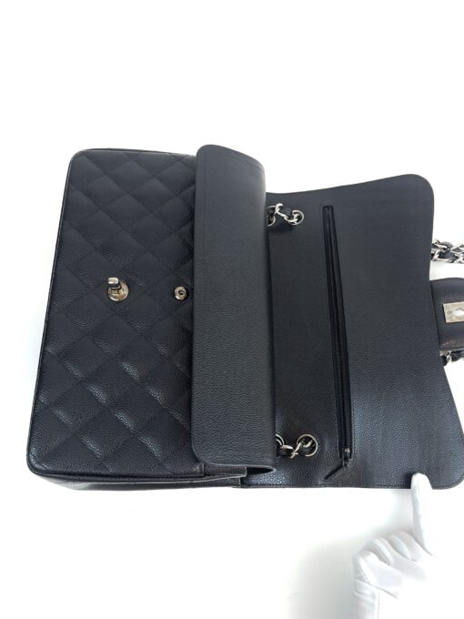 Chanel Jumbo Double Flap Bag Black Caviar Leather Silver 24