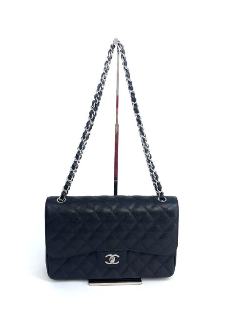 Chanel Jumbo Double Flap Bag Black Caviar Leather Silver 3