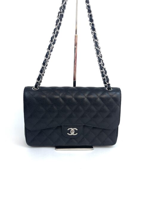 Chanel Jumbo Double Flap Bag Black Caviar Leather Silver