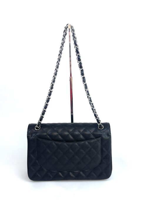 Chanel Jumbo Double Flap Bag Black Caviar Leather Silver 22