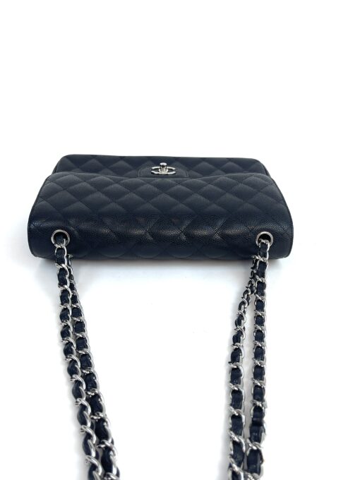 Chanel Jumbo Double Flap Bag Black Caviar Leather Silver 20