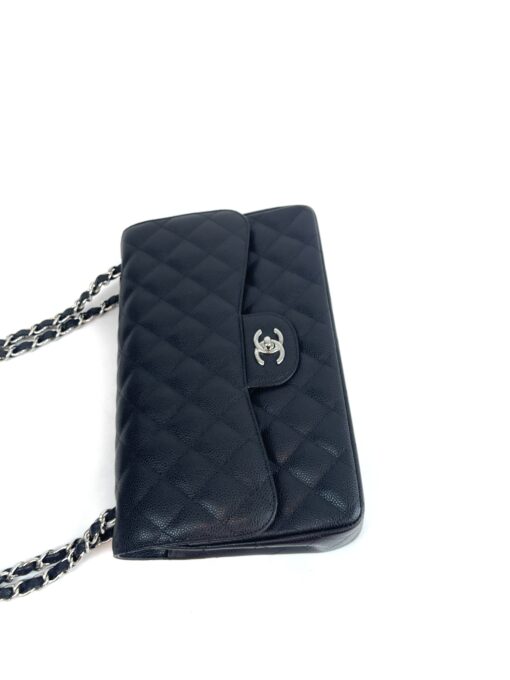 Chanel Jumbo Double Flap Bag Black Caviar Leather Silver 19