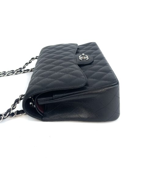 Chanel Jumbo Double Flap Bag Black Caviar Leather Silver 18