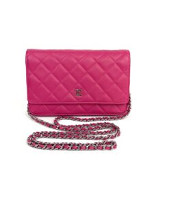 Chanel Hot Pink Quilted Lambskin Leather Classic WOC Clutch Bag Silver