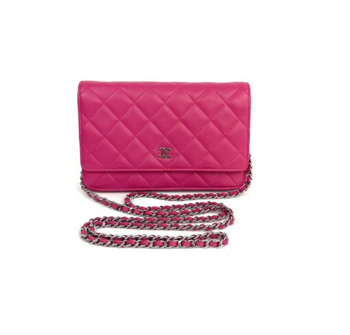 Chanel Hot Pink Quilted Lambskin Leather Classic WOC Clutch Bag Silver 5